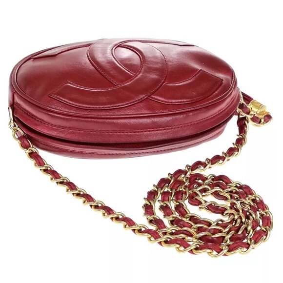 CHANEL CC Mini Tassel Oval Chain Shoulder Bag Leather Red GHW Vintage - Picture 15 of 16